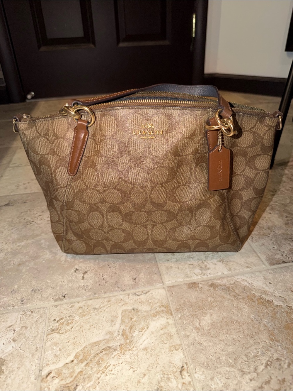Coach Tan/Brown Signature Canvas Shoulder Bag